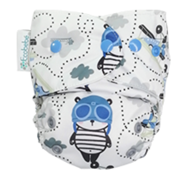 Newborn Ecobebe Pocket Print Snaps Cloth Diaper Aviator