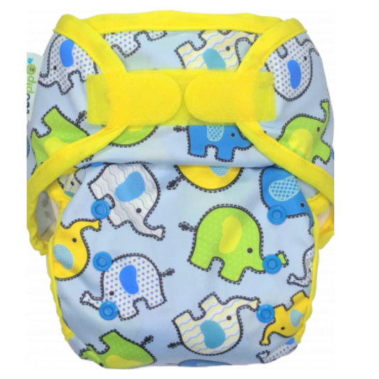 Nappies Print Velcro One-Size Cloth Cover Blue Elephants