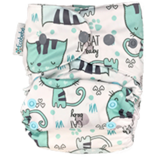 Newborn Ecobebe Pocket Print Snaps Cloth Diaper Cats