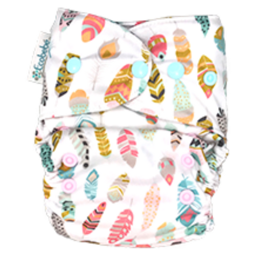 Newborn Ecobebe Pocket Print Snaps Cloth Diaper Feathers