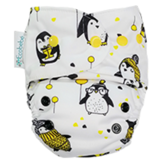 Newborn Ecobebe Pocket Print Snaps Cloth Diaper Penguins