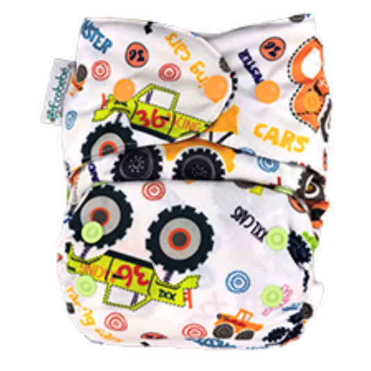 Newborn Ecobebe Pocket Print Snaps Cloth Diaper Monster Trucks