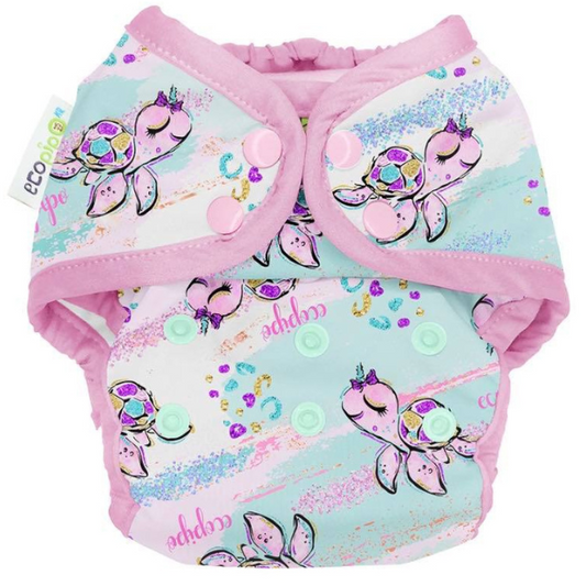Swimming Print Snaps One-Size Cloth Diaper Turtle Pink